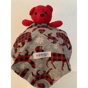 Max & Olivia Mini Lovey Red Bear Animals in Woods Red Black Check Snow  7 x 7"